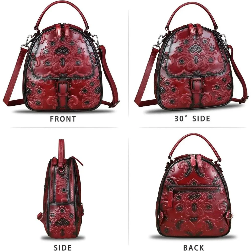Womens Red Genuine Leather Satchel